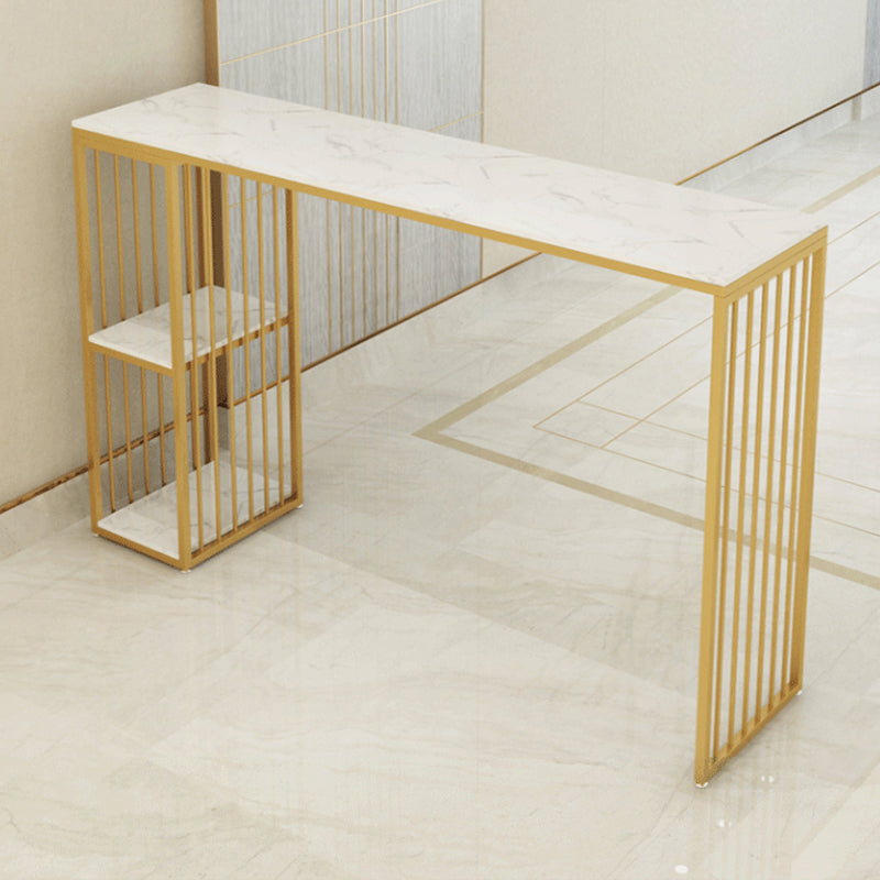 Modern Bar-height Table Faux Marble Top Bistro Pub Table with 2 Shelves