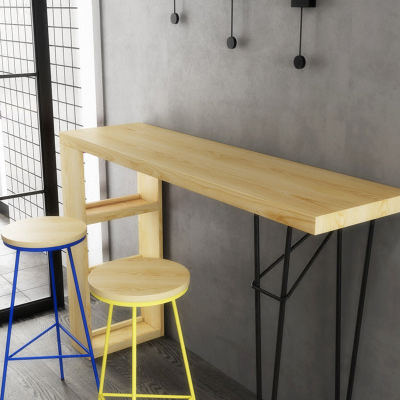 Industrial Rectangle Bistro Bar Desk Pine Solid Wood Bar Dining Table