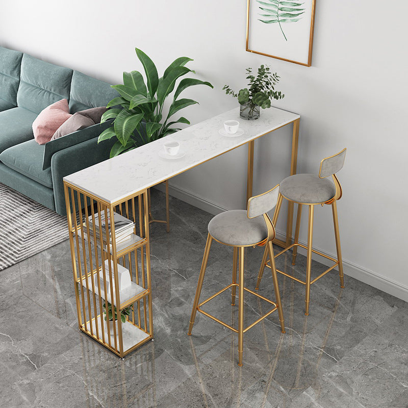 Modern Bar-height Table FauxMarble Top Bistro Bar Table with 3 Shelve