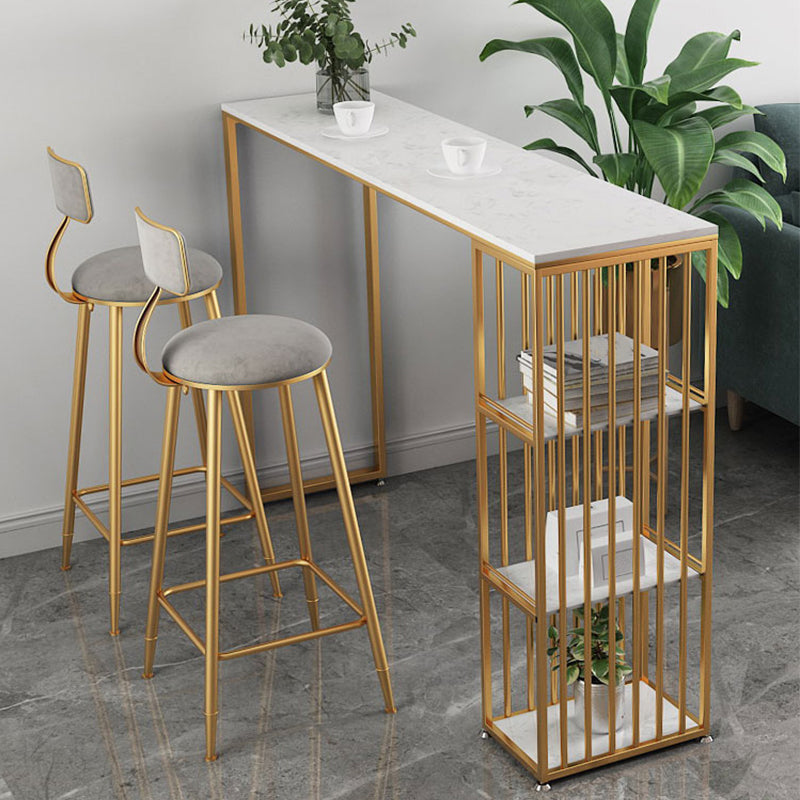 Modern Bar-height Table FauxMarble Top Bistro Bar Table with 3 Shelve