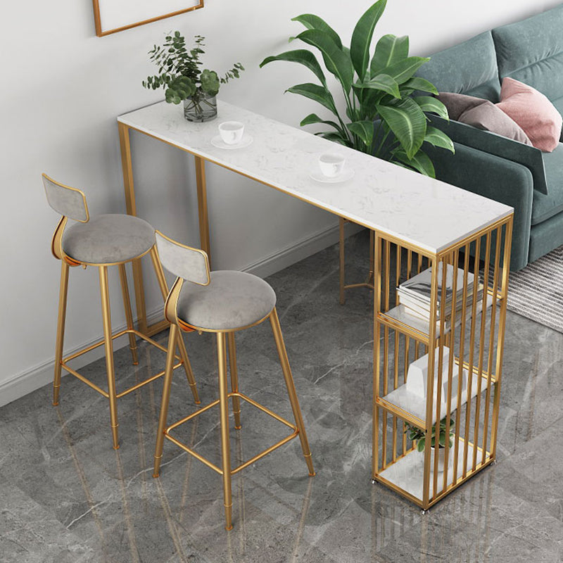 Modern Bar-height Table FauxMarble Top Bistro Bar Table with 3 Shelve