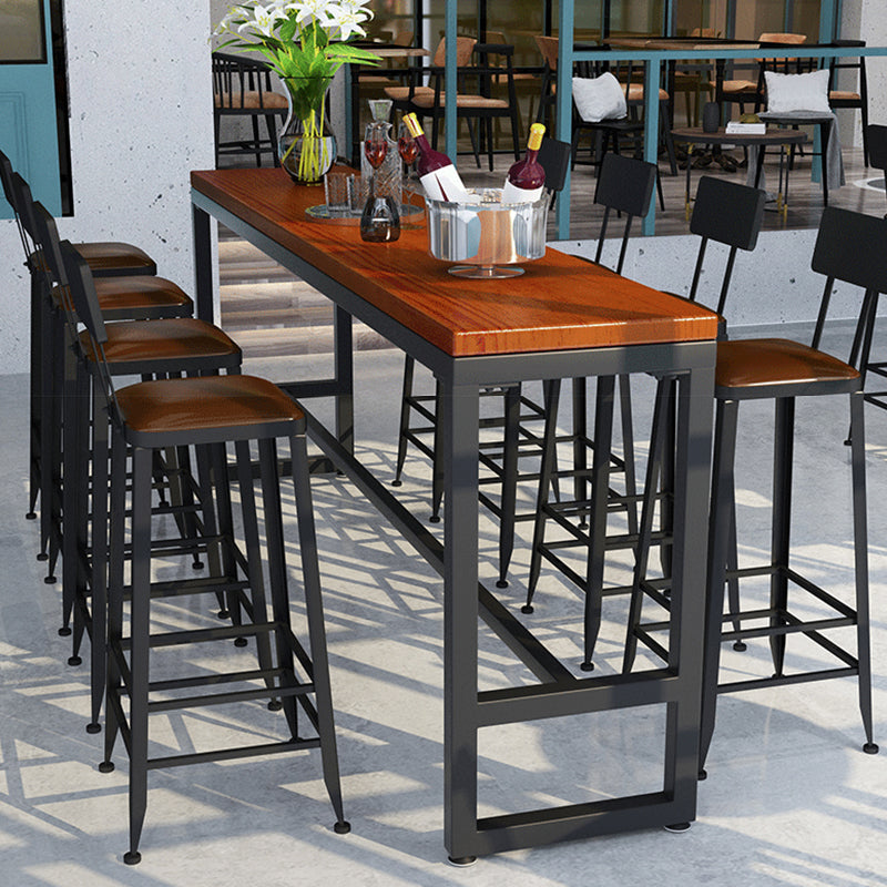 Industrial Bar-height Table Solid Wood Top Bistro Pub Table with Black Base