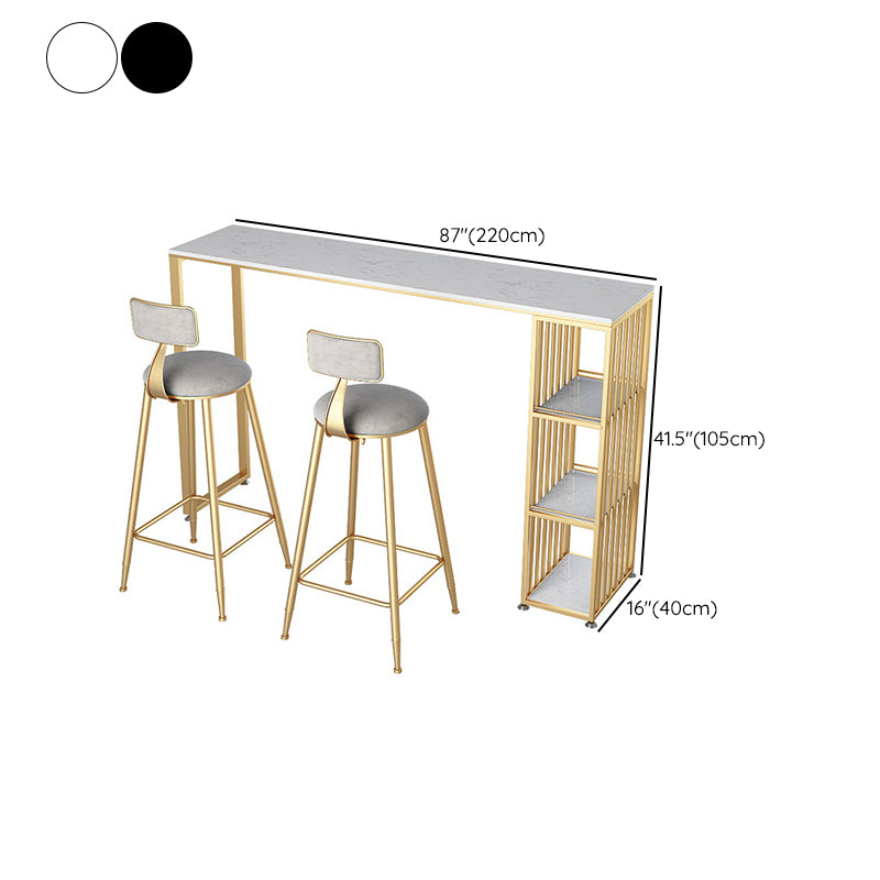 Glam Bar-height Table Faux Marble Top Bistro Pub Table with 3 Shelves