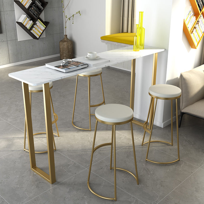 Glam Style Rectangle Bar Table Faux Marble Bar Height Table with Sled Base