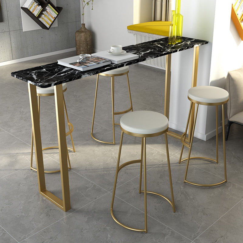 Glam Style Rectangle Bar Table Faux Marble Bar Height Table with Sled Base