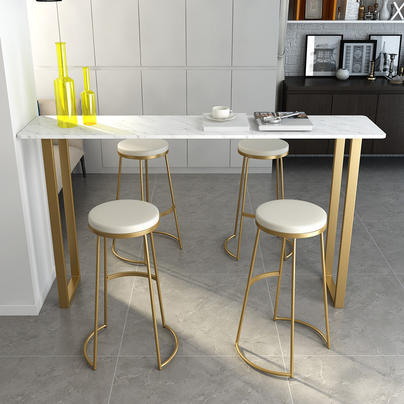 Glam Style Rectangle Bar Table Faux Marble Bar Height Table with Sled Base