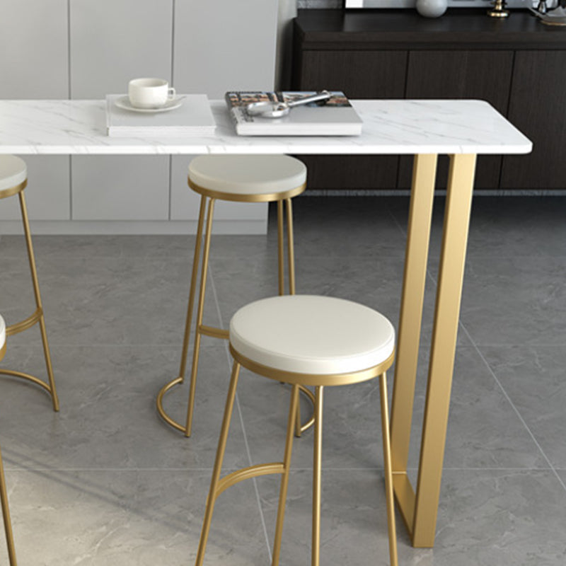 Glam Style Rectangle Bar Table Faux Marble Bar Height Table with Sled Base