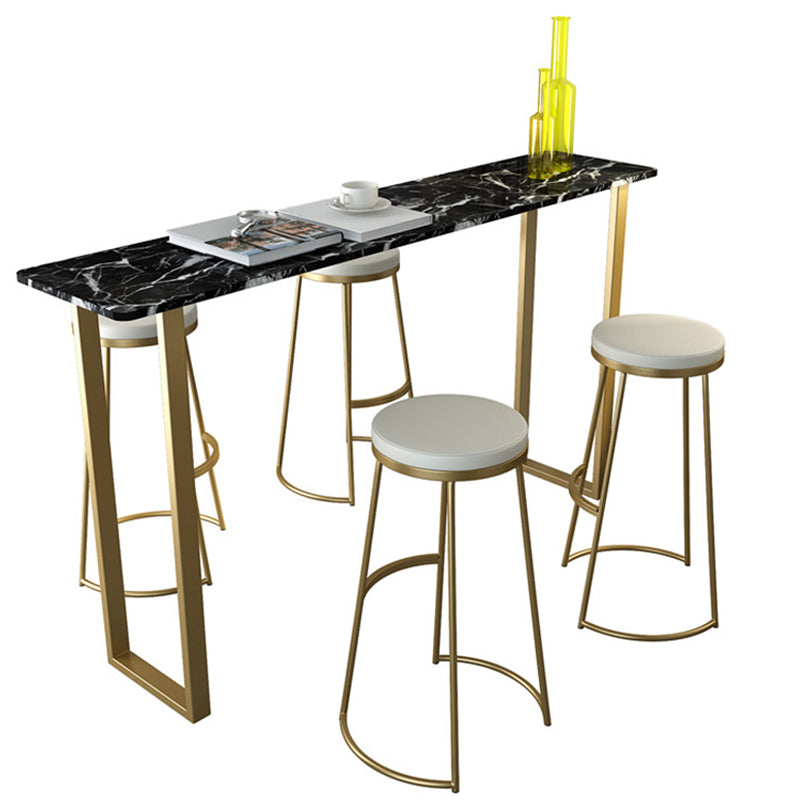 Glam Style Rectangle Bar Table Faux Marble Bar Height Table with Sled Base