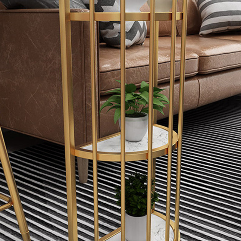 Glam Style Bar Table Faux Marble Double Pedestal Bistro Table with Storage