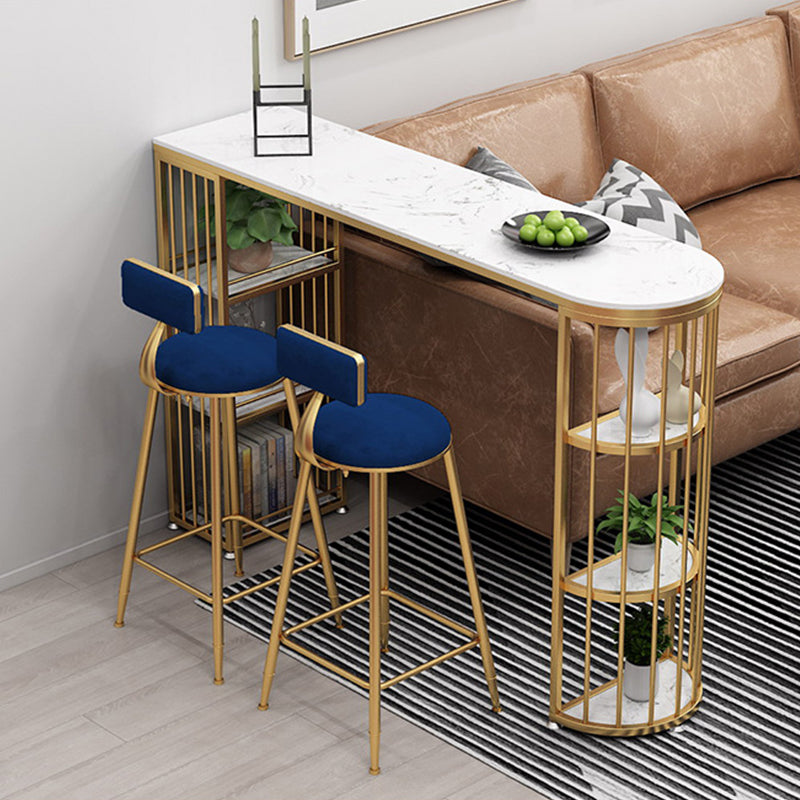 Glam Style Bar Table Faux Marble Double Pedestal Bistro Table with Storage