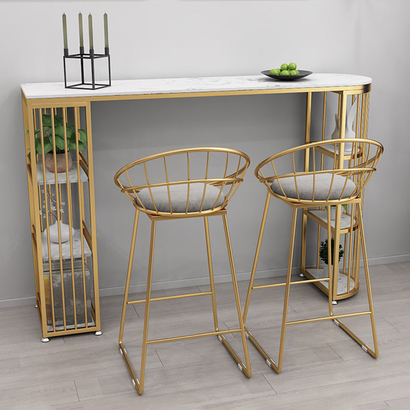 Glam Style Bar Table Faux Marble Double Pedestal Bistro Table with Storage