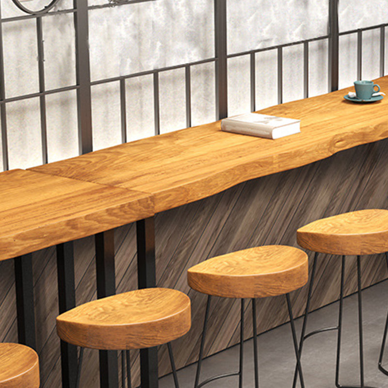 Industrial Bar-height Table Solid Wood Top Bistro Pub Table with Black Base