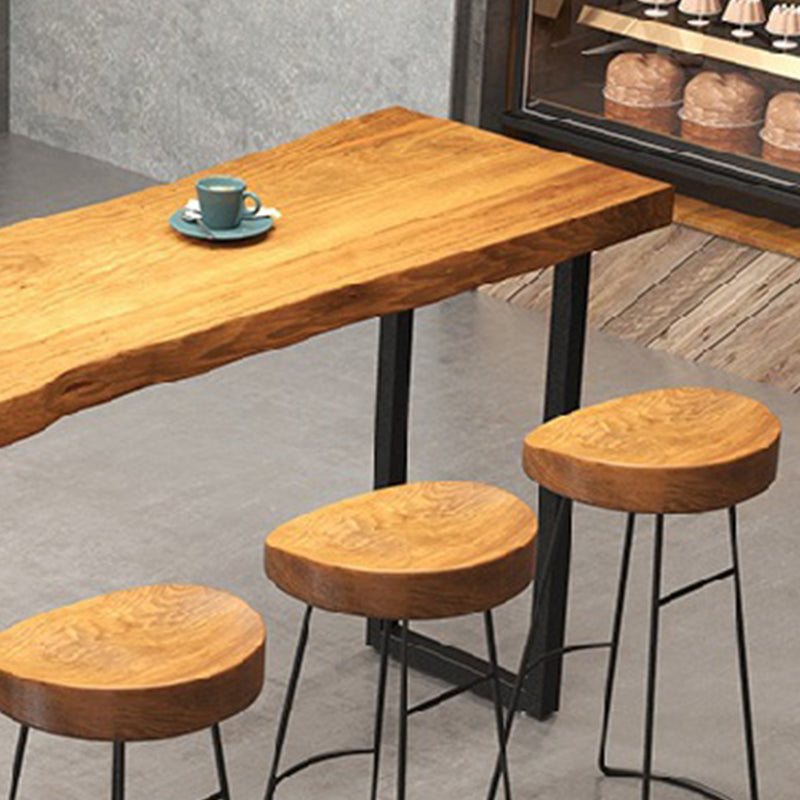 Industrial Bar-height Table Solid Wood Top Bistro Pub Table with Black Base