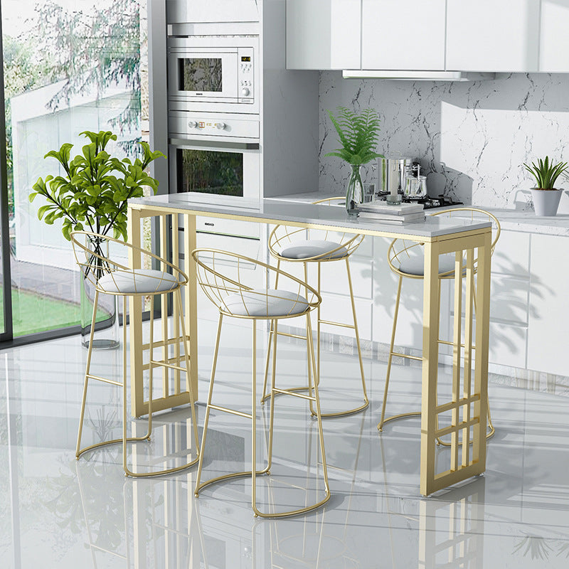 Glam Style Rectangle Bar Table Faux Marble Fixed Bar Height Table for Indoor