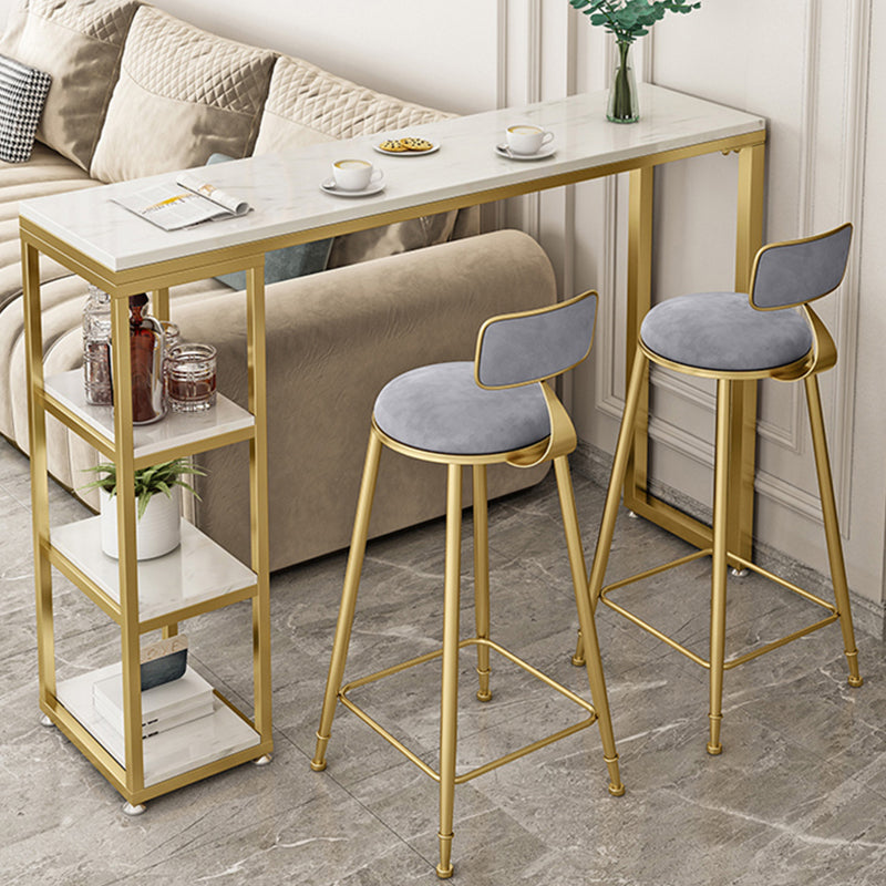 Glam Style Bar Table Stone Double Pedestal Bar Height Table with Storage