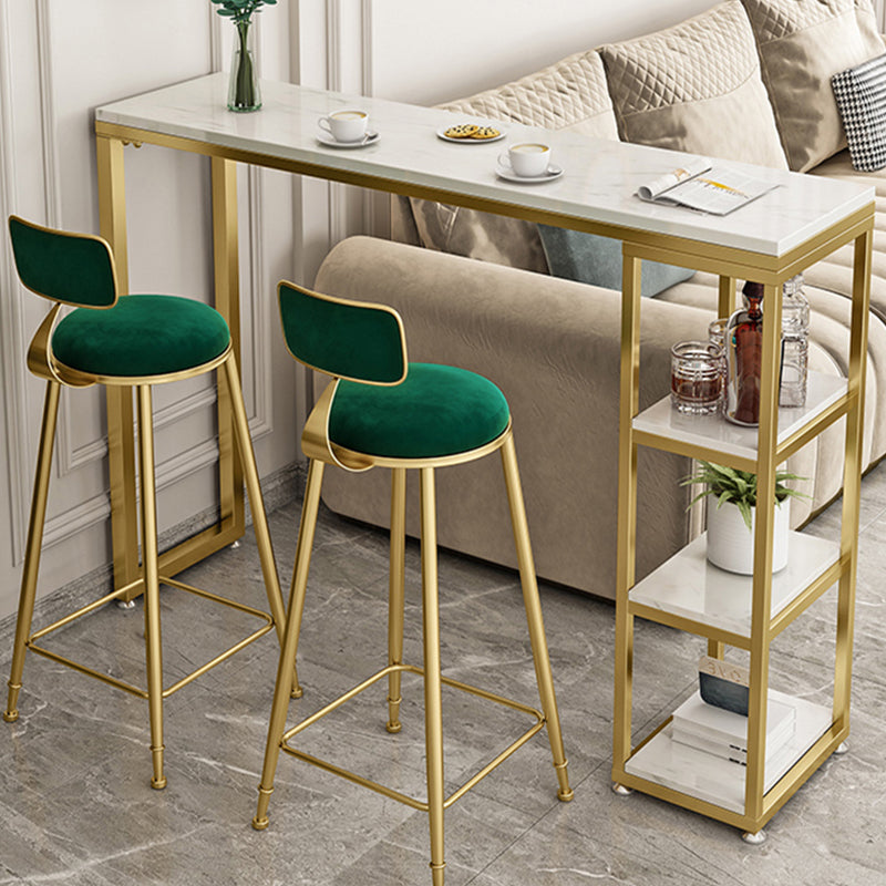 Glam Style Bar Table Stone Double Pedestal Bar Height Table with Storage