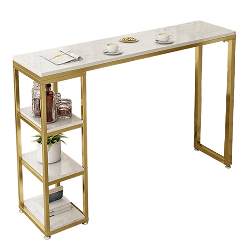 Glam Style Bar Table Stone Double Pedestal Bar Height Table with Storage