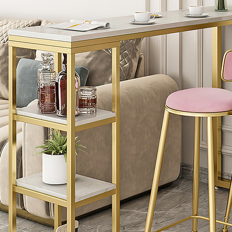 Glam Style Bar Table Stone Double Pedestal Bar Height Table with Storage