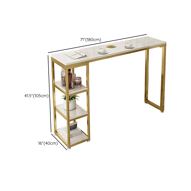 Glam Style Bar Table Stone Double Pedestal Bar Height Table with Storage