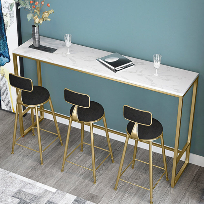 White Color Rectangle Bar Table Glam Style Faux Marble Bar Table