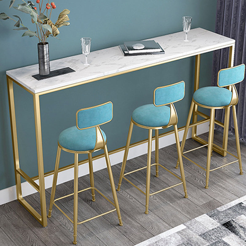 White Color Rectangle Bar Table Glam Style Faux Marble Bar Table