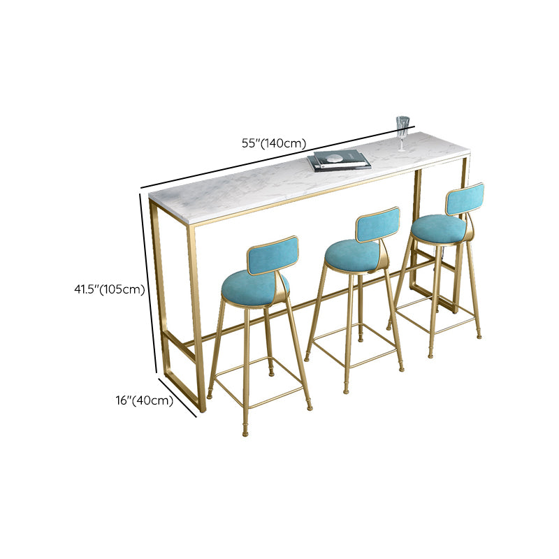 White Color Rectangle Bar Table Glam Style Faux Marble Bar Table