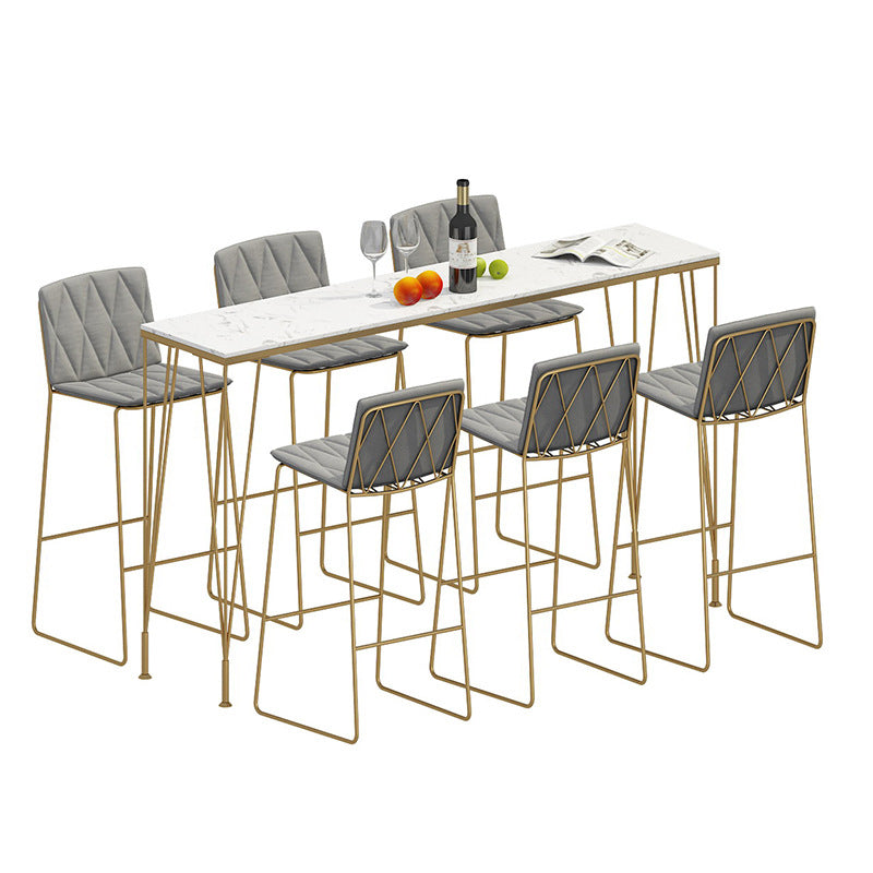 Rectangular Bar Height Table White Faux Marble Top Bistro Pub Table for Indoor