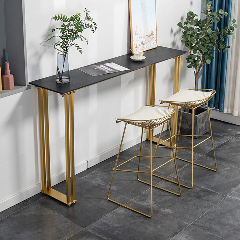 Industrial Bar Height Table Stone Top Bistro Bar Table with Gold Base