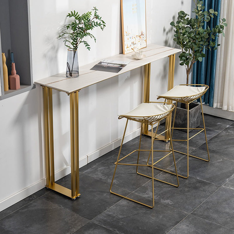 Industrial Bar Height Table Stone Top Bistro Bar Table with Gold Base