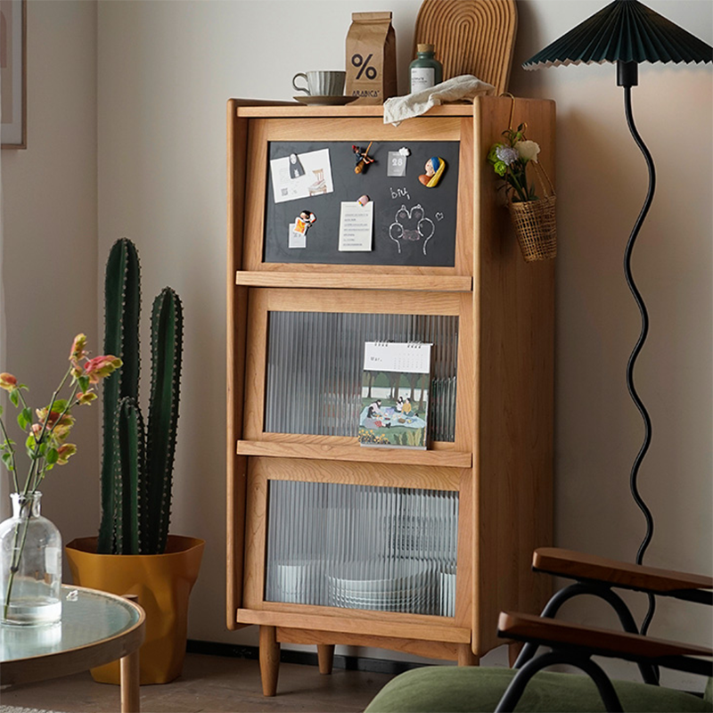 Contemporary Cabinet Bar Pulls Solid Wood with Glass Doors Paned Accent Cabinet