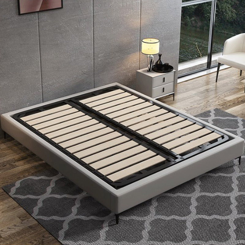 Dark Grey Platform Bed Wood and Upholstered Platform Bed Frame with Metal Legs