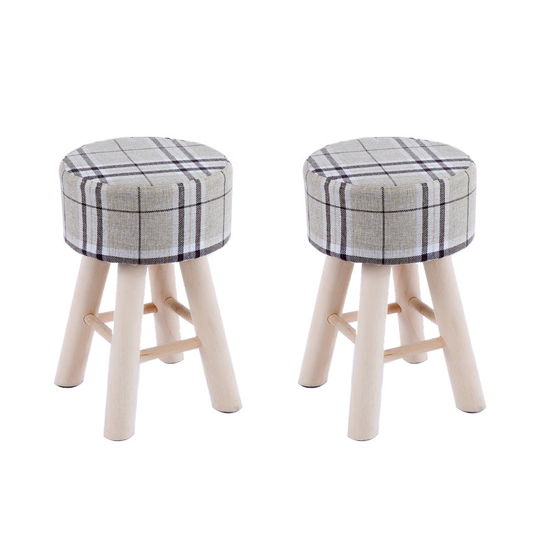 Wool Frame Pouf Stool Contrast Color Round Upholstered Fade Resistant Linen Blend Pouf