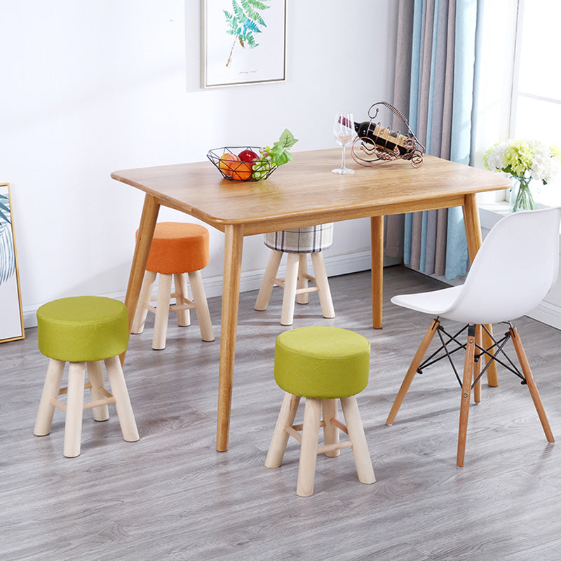 Wool Frame Pouf Stool Contrast Color Round Upholstered Fade Resistant Linen Blend Pouf