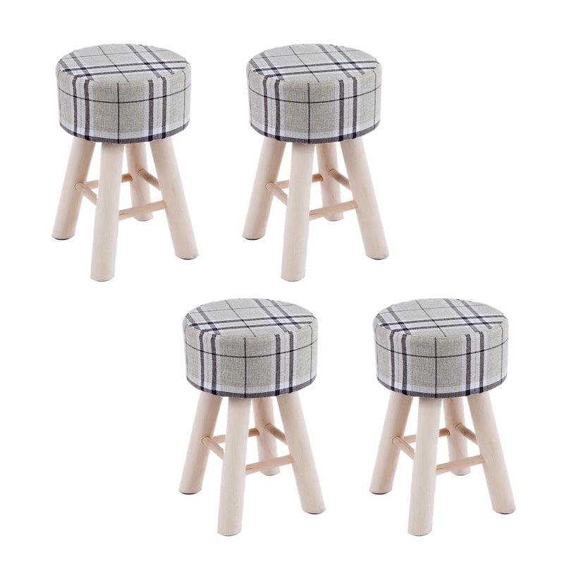 Wool Frame Pouf Stool Contrast Color Round Upholstered Fade Resistant Linen Blend Pouf