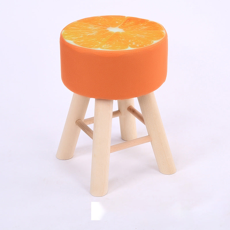 Wool Frame Pouf Stool Contrast Color Round Upholstered Fade Resistant Linen Blend Pouf