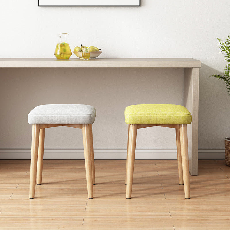 Solid Color Pouf Fabric Fade Resistant Metal Frame Square Upholstered Pouf