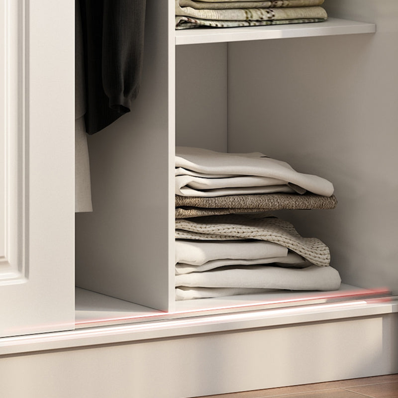 White Wardrobe Closet with Drawer Engineered Wood Wardrobe Armoire