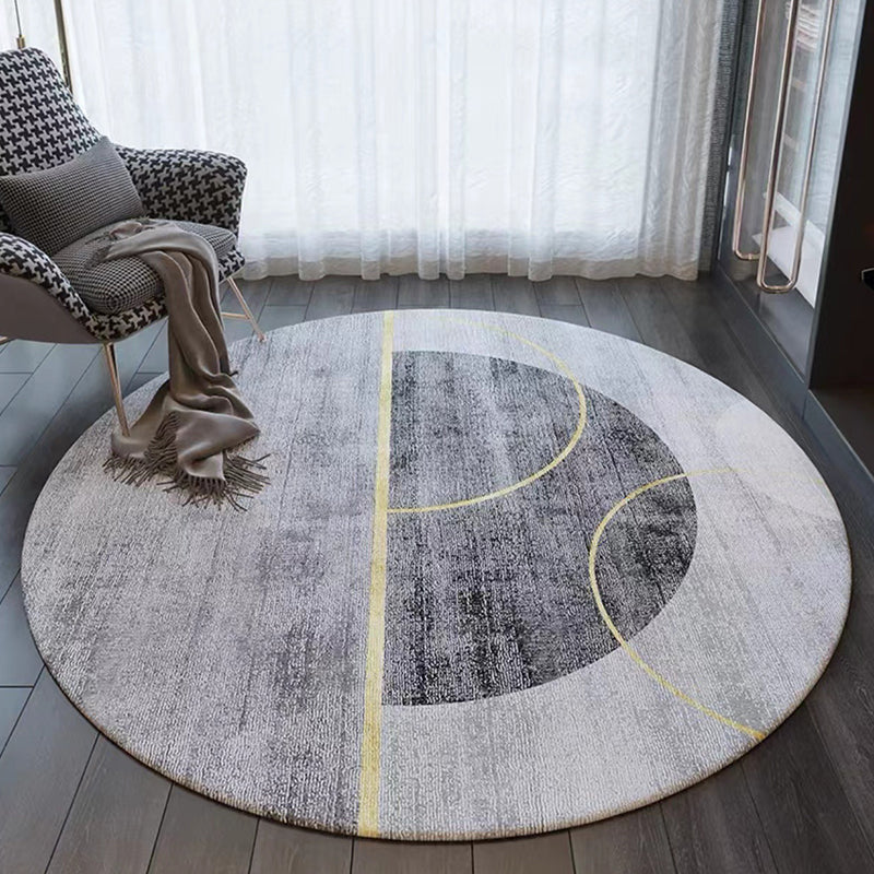 Dark Grey Modern Rug Polyester Graphic Rug Washable Rug for Living Room