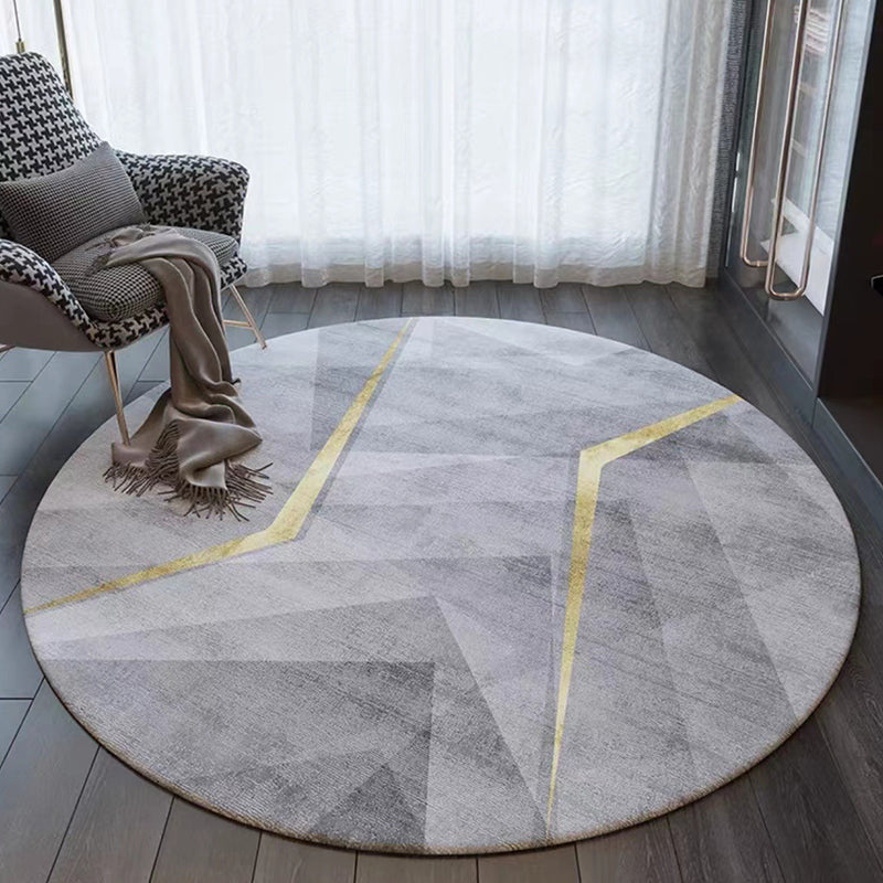 Dark Grey Modern Rug Polyester Graphic Rug Washable Rug for Living Room
