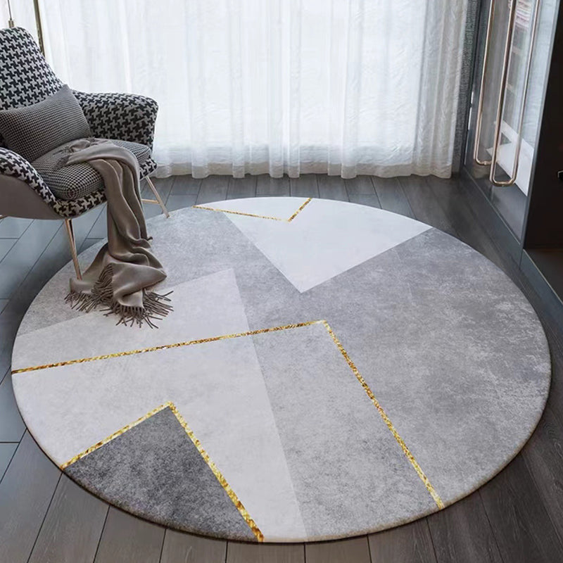 Dark Grey Modern Rug Polyester Graphic Rug Washable Rug for Living Room