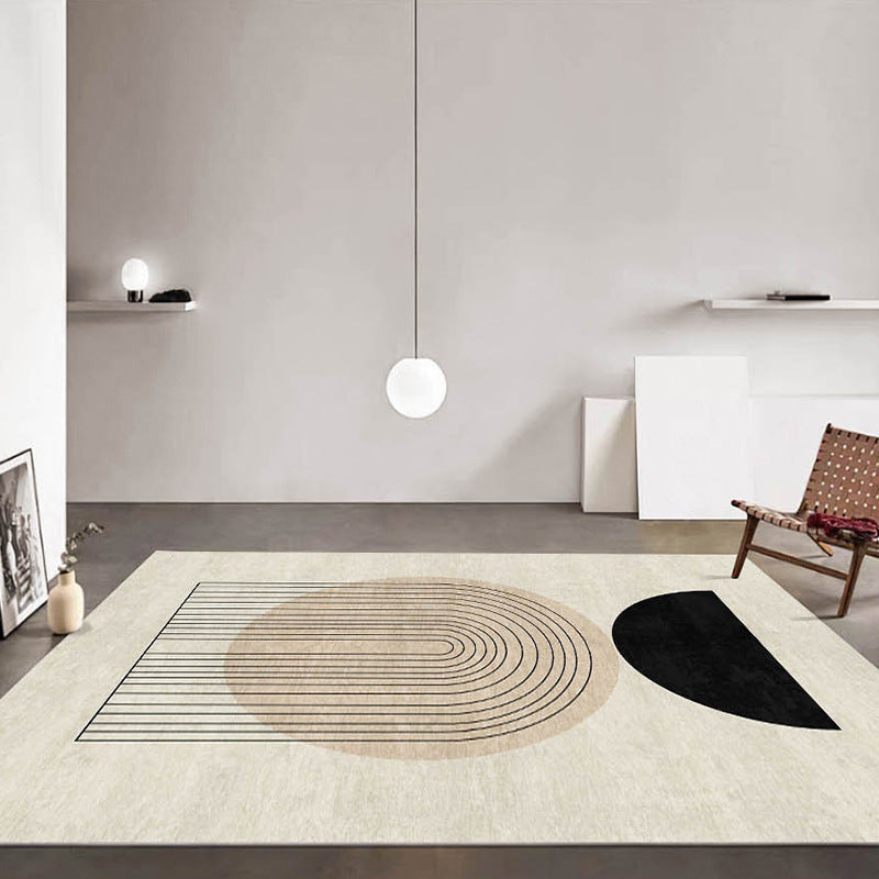 Casual Beige Rug Polyester Color Lump Rug Stain Resistant Rug for Living Room