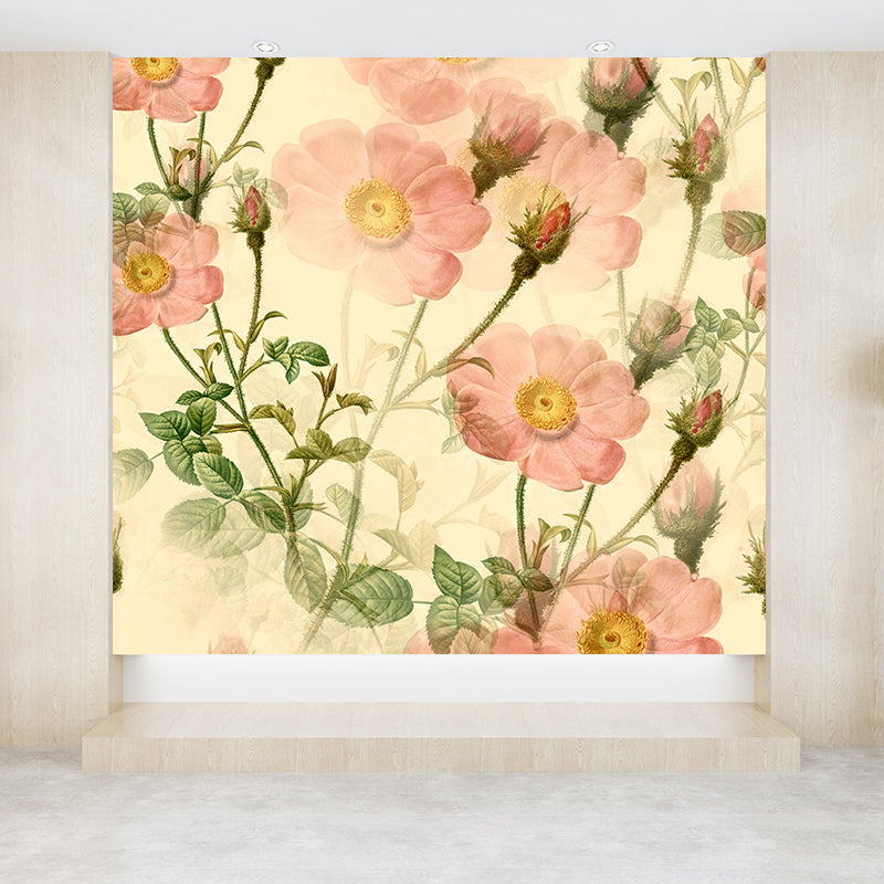 Flowers Illustration Wallpaper Environment Friendly Mildew Resistant Indoor Wall Mural