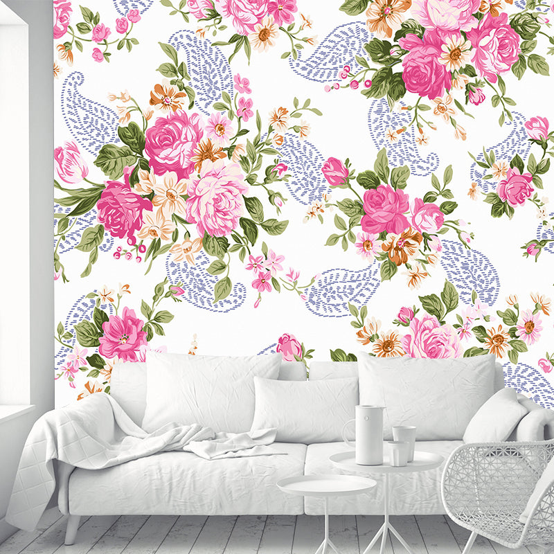 Flowers Illustration Wallpaper Environment Friendly Mildew Resistant Indoor Wall Mural