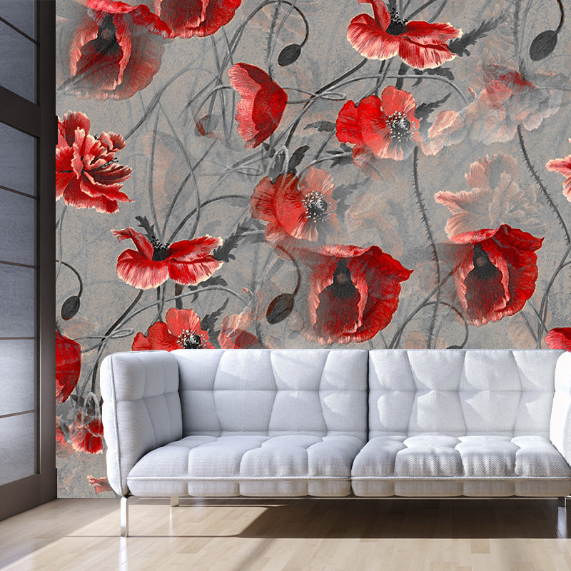 Flowers Illustration Wallpaper Environment Friendly Mildew Resistant Indoor Wall Mural