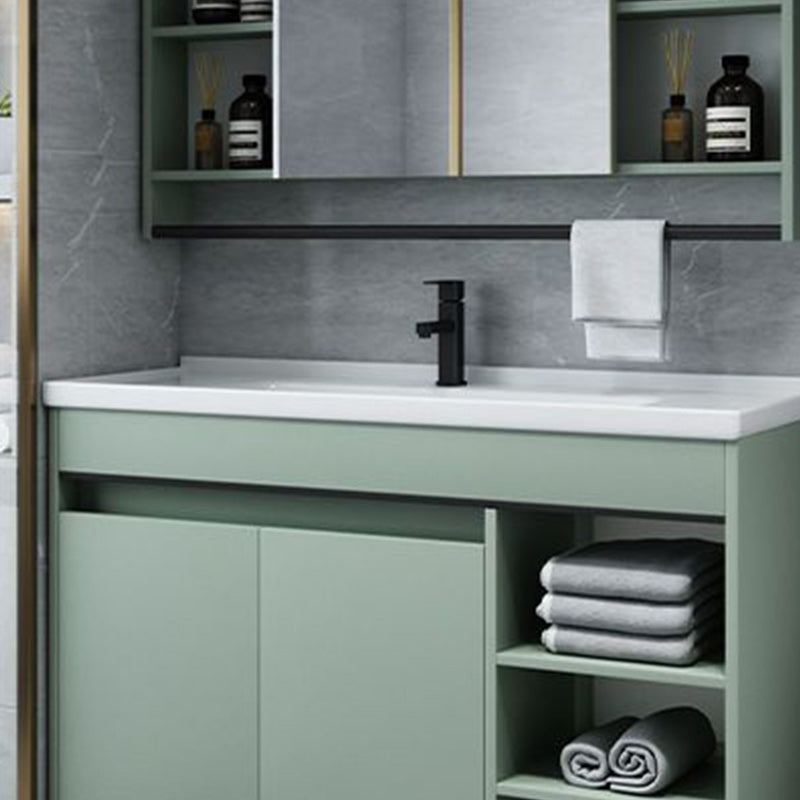 Green Bathroom Vanity Set Ceramic Top 2 Doors Single Sink Vanity Set with Mirror