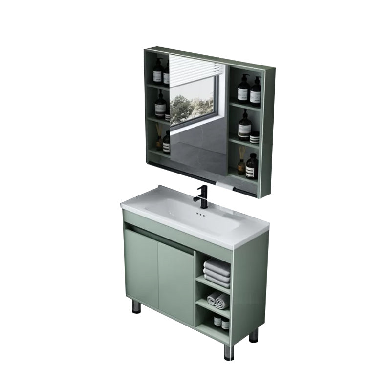 Green Bathroom Vanity Set Ceramic Top 2 Doors Single Sink Vanity Set with Mirror