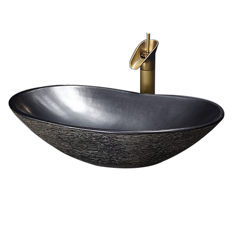 Traditional Vessel Bathroom Sink Oval Porcelain with Overflow and Drain Assembly Vessel