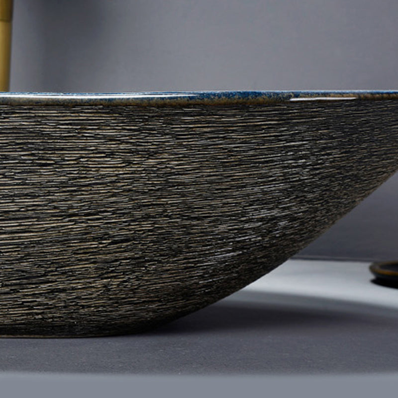 Traditional Vessel Bathroom Sink Oval Porcelain with Overflow and Drain Assembly Vessel