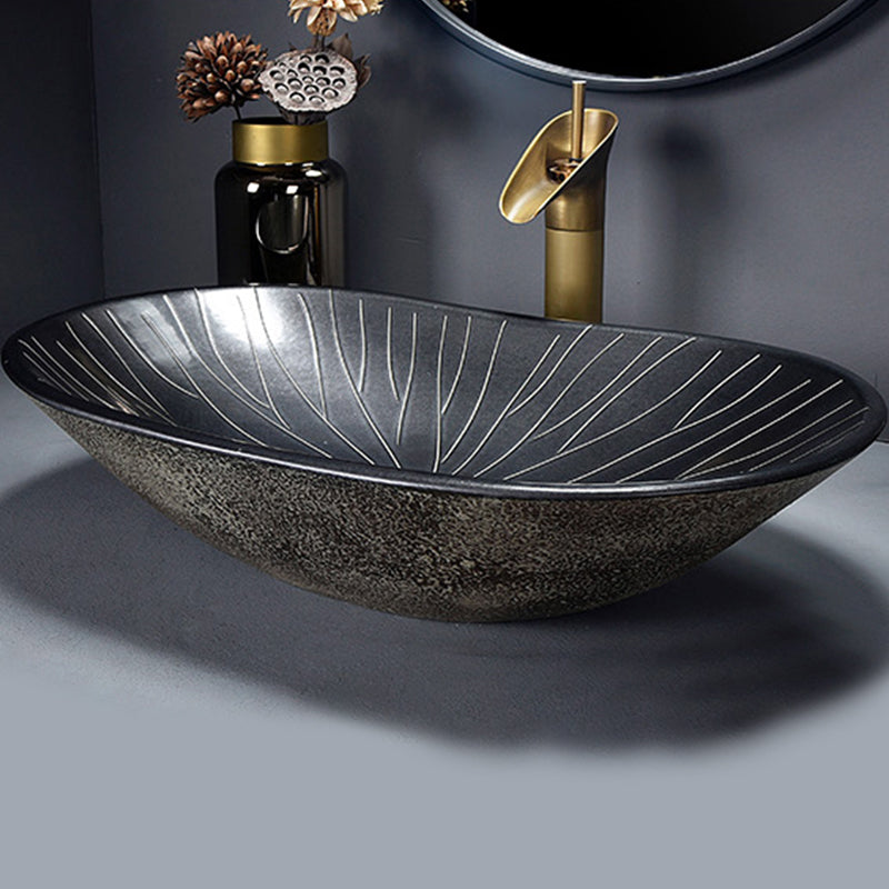 Traditional Vessel Bathroom Sink Oval Porcelain with Overflow and Drain Assembly Vessel