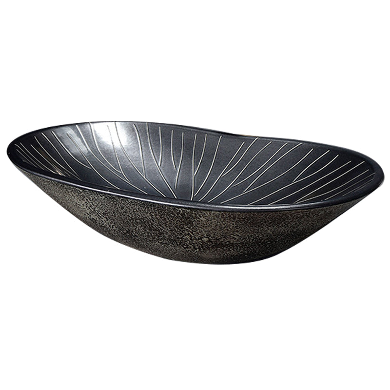Traditional Vessel Bathroom Sink Oval Porcelain with Overflow and Drain Assembly Vessel